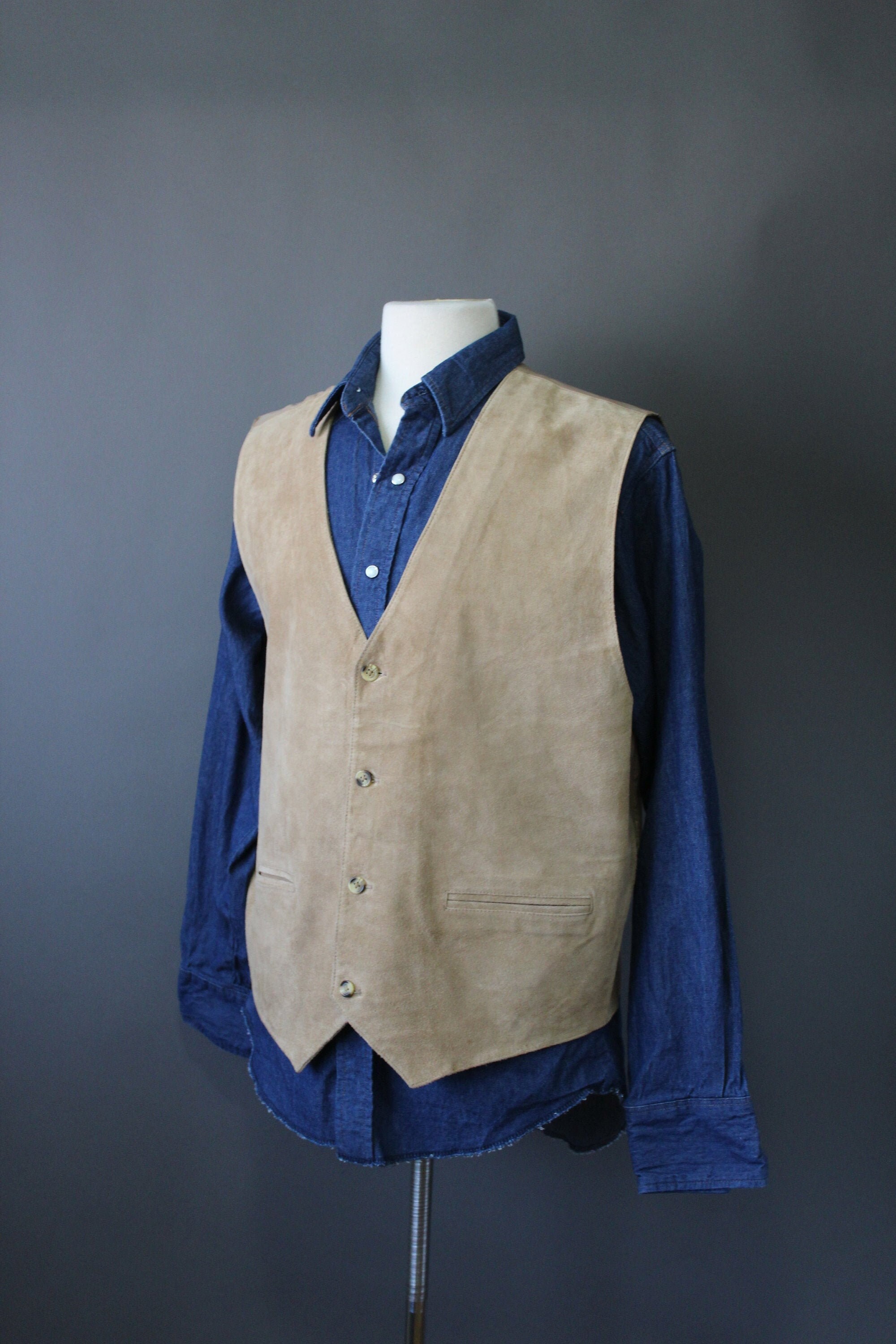 Mens Suede Leather Vest. Light Brown. Dress Vest. Etsy