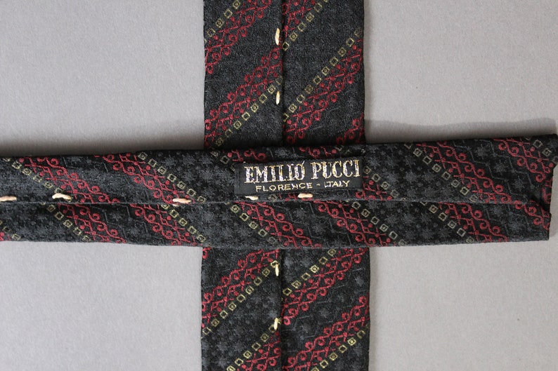 Emilio Pucci 1960s Vintage Tie. Red Black Silver Stripe Mid Century Modern Pattern. Rare Find. Silk. Gogovintage. Free Shipping image 6
