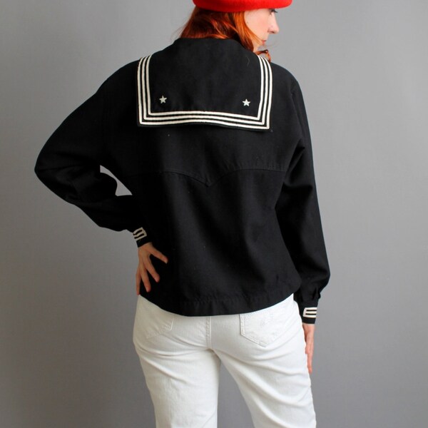 20% Off  Sale - 1940s Dark Navy Blue Wool Sailor Shirt Jacket. Nautical. Pin-Up Style