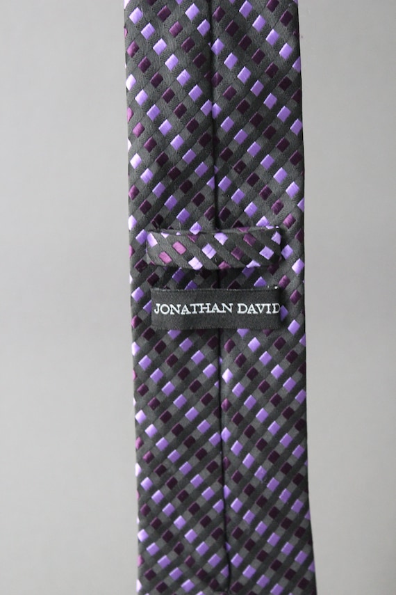 Mens Modern Stripe Tie. Purple Black Pattern Tie. Sil… - Gem