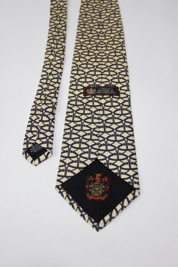 Paolo Gucci Dress Tie. Vintage. Pale Yellow Navy … - image 4