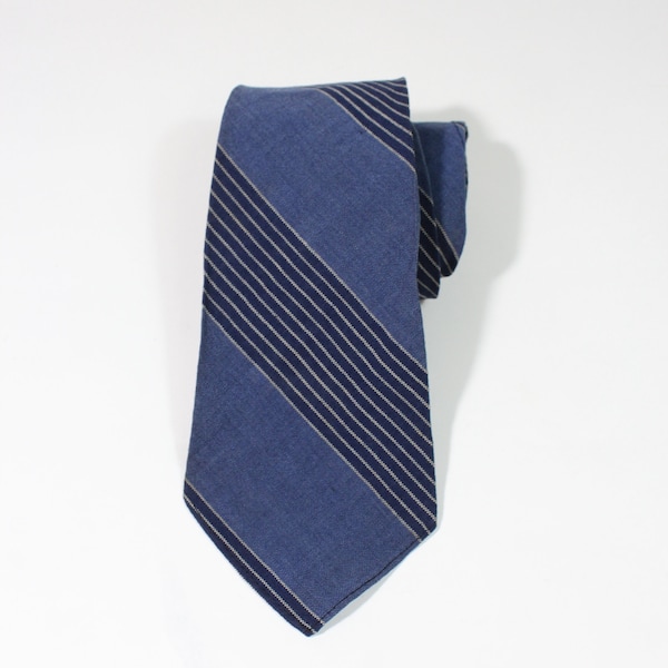 Vintage 1940s 50s Stripe Dress Tie. Blue White Pattern. Gogovintage. Free Shipping