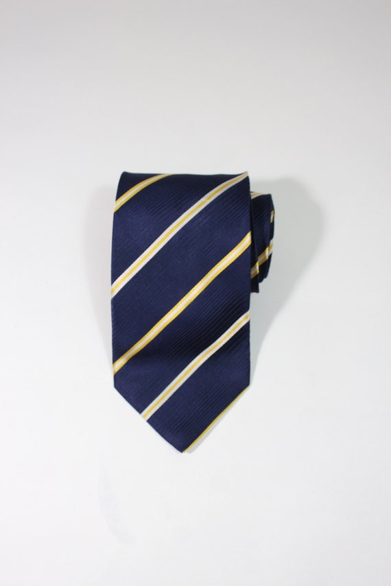 Paul Smith Stripe Dress Tie. Navy Blue Gold White 