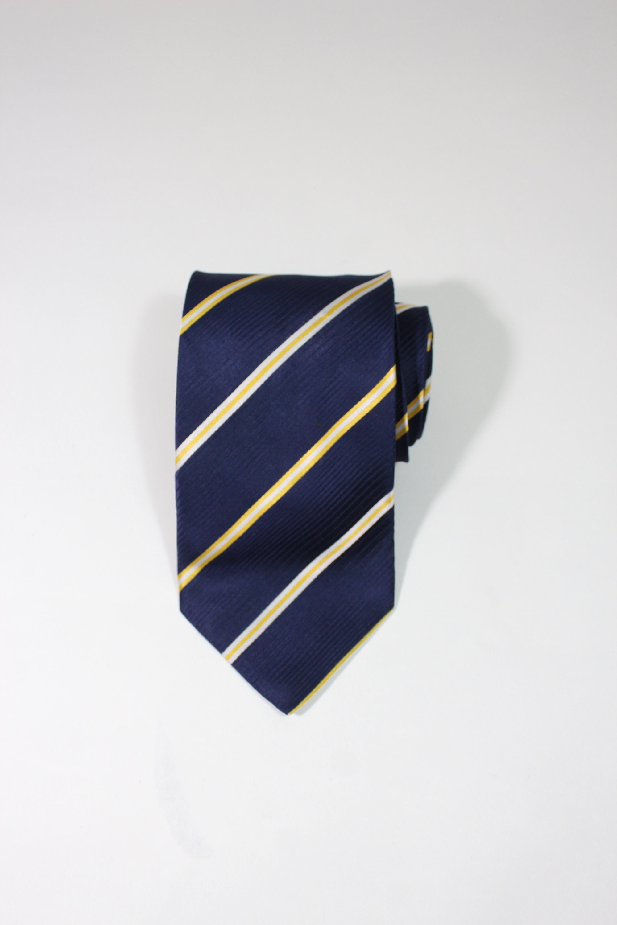 Paul Smith Stripe Dress Tie. Navy Blue Gold White Pattern. Silk  display picture 1