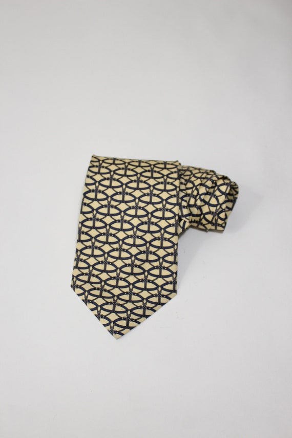 Paolo Gucci Dress Tie. Vintage. Pale Yellow Navy … - image 1