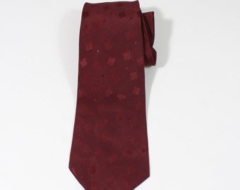 Vintage 1950s 60s Jacquard Pattern Dress Tie. Dark Red Tie With Design. Gogovintage. Free Shipping