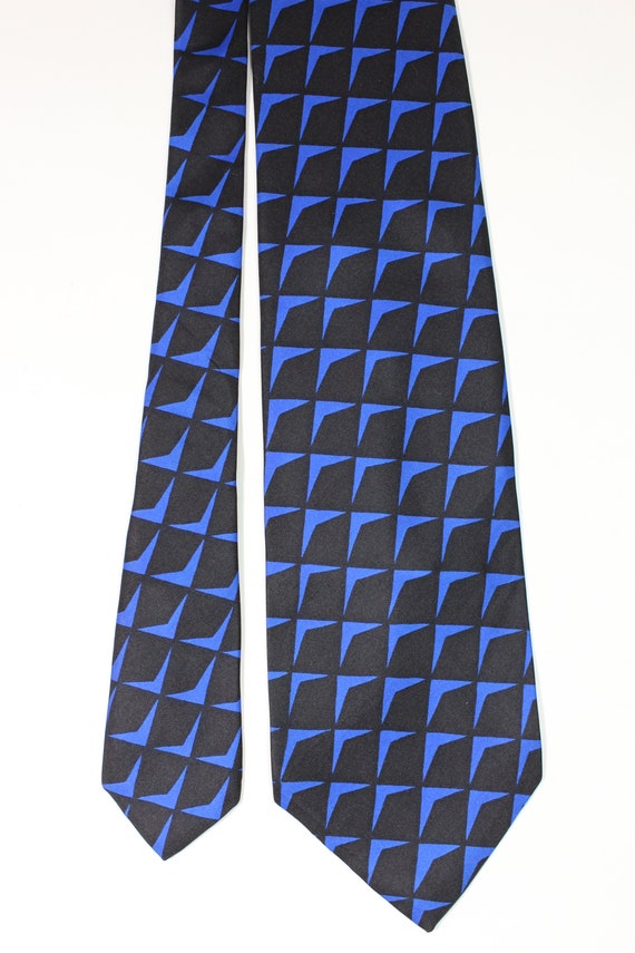 80s Lanvin Blue Black Modern Geo Wide Dress Tie. … - image 2