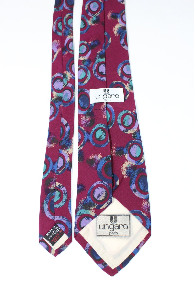 Ungaro Modern Abstract Dress Tie. Reddish Purple Blue Circles Pattern Tie. Silk Tie. Vintage. Gogovintage. Free Shipping image 4