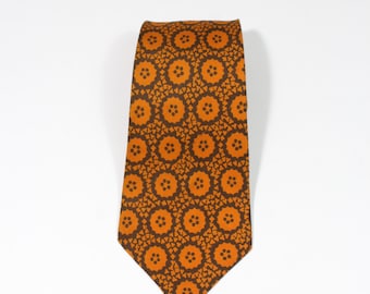 Vintage 1940s 50s Silk Swing Dress Tie. Orange Brown Abstract Geo Circles Print Mid Century Modern Tie. Gogovintage. Free Shipping