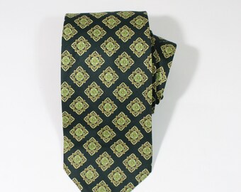 Vintage 1950s Art Deco Diamond Pattern Dress Tie. Blue Tie With Black Design. Gogovintage. Free Shipping