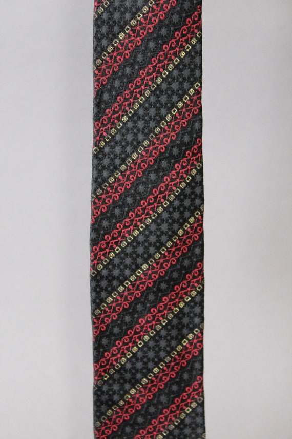 Emilio Pucci 1960s Vintage Tie. Red Black Silver … - image 3