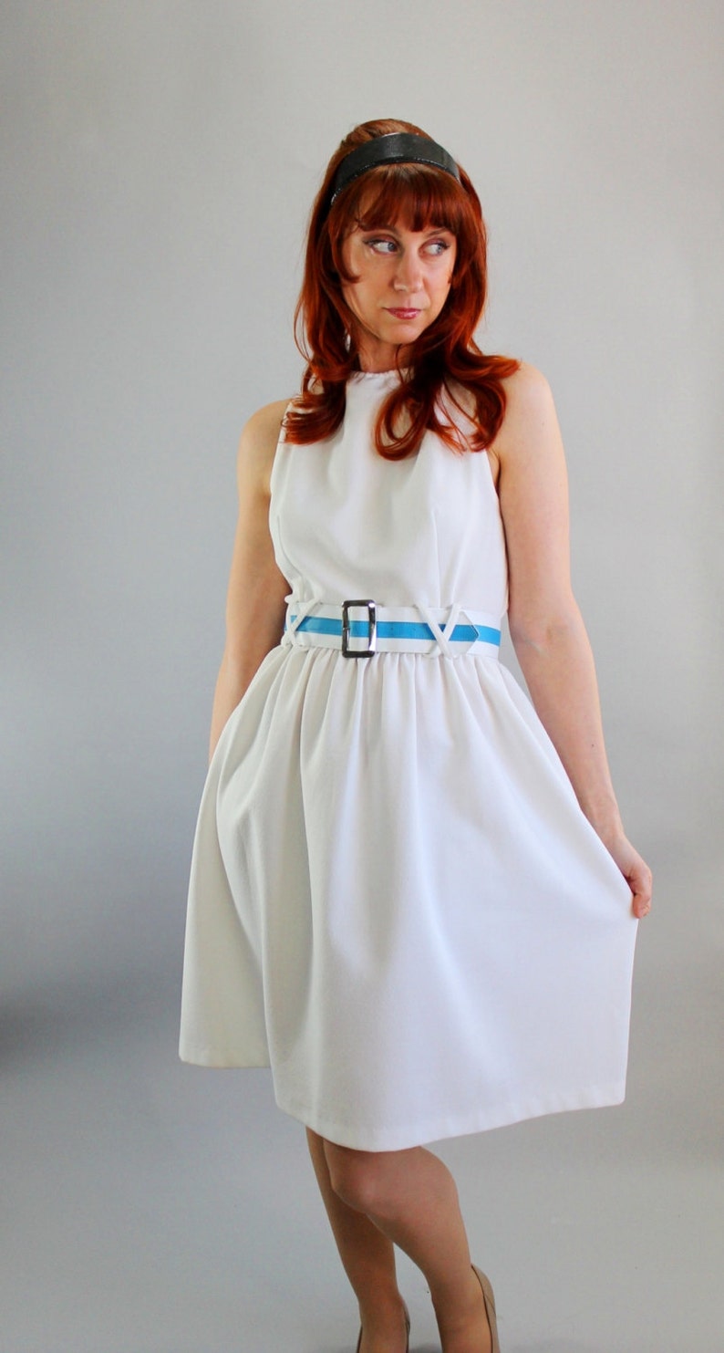 1960s White Mod Day Dress. Mad Men Fashion. Weddings. Spring Fashion. Size Medium image 1