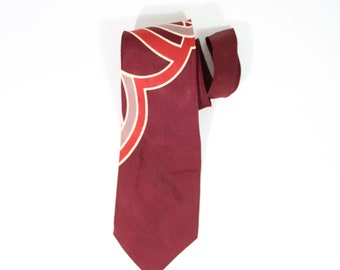 Rare 1940s 50s Art Deco Modern Design Dress Tie. Red White Pattern. Vintage. Gogovintage. Free Shipping