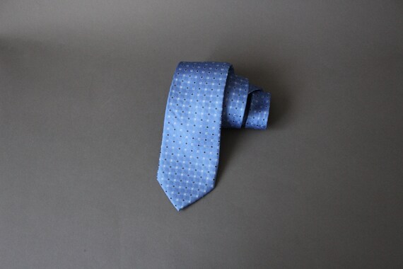 Mens Dress Tie. Blue Gray Squares Geo Pattern Tie… - image 1