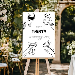 Plantilla editable de cartel de bienvenida para 30 cumpleaños: cartel beige neutro de Canva, decoración imprimible para fiestas, póster elegante para cumpleaños.