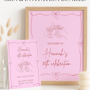 Whimsical Pink Birthday Bundle | Editable Canva Invite, Itinerary & Welcome Sign Template | Printable 30th Party Decor