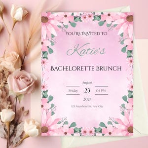 Pink Floral Bachelorette Brunch Invitation | Editable Floral Bridal Shower l Invite Digital Download | Elegant Brunch Party Invite Template