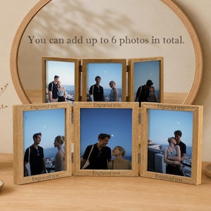 Personalized Wooden Photo Frame, Tri-Fold Photo Frame with Custom Engraving, Engraved Triple Photo Frame, Family Keepsake, Wedding Gift