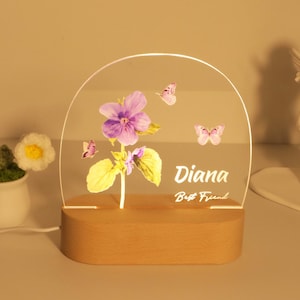 Personalized Birth Flower Night Light: Custom Acrylic Gift