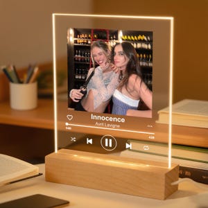 Personalized LED Photo & Song Plaque: Custom Music Gift with Wooden Stand