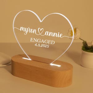 Personalized Heart Night Light: Custom Engraved Wood & Acrylic Gift