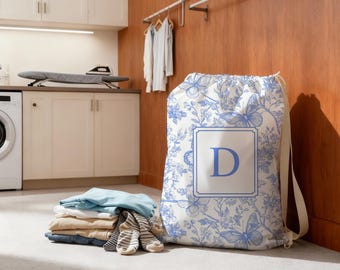 Personalized Toile De Jouy Laundry Bag: Custom Drawstring Dorm Storage