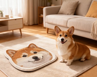 Custom Pet Portrait Rug, Personalized Dog Face Mat for Bedroom & Living Room Decor, Fluffy Shaped Pet Area Rug, Unique Dog Mom Gift