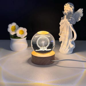 Ferris Wheel Night Light: Engraved Globe Bedside Lamp, Room Decor, LED Table Lamp, Christmas Gift for Her/Him, Wedding Gift