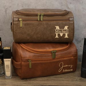 Personalized Leather Toiletry Bag: Engraved Groomsmen Gift, Travel Organizer