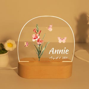 Personalized Baby Girl Night Light: Birth Month Flower Lamp, Nursery Decor