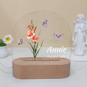 Personalized Birth Flower Night Light: Custom Engraved Acrylic LED Lamp