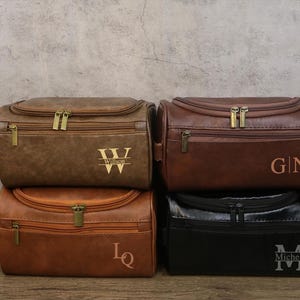 Engraved Leather Toiletry Bag: Personalized Groomsmen Travel Kit