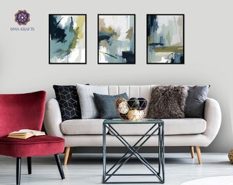 Navy Blau Abstrakte Kunstdrucke, 3er Set (Digitaler Download)