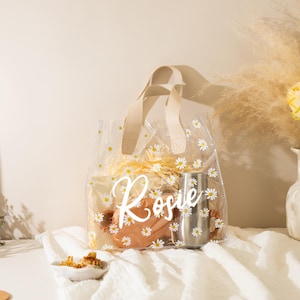 Aangepaste madeliefje cadeauzakje met handgrepen, bruidsmeisje voorstel, bloemenmeisje voorstel cadeauzakje, aangepast bloemenmeisje cadeau, cadeau voor bloemenmeisje