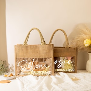 Personalized Bridesmaid Gift Bag with charm, Custom Burlap Gift Bag, Beach Tote Bag, Bridesmaid Proposal Gift Bag,Bachelorette Party Gifts