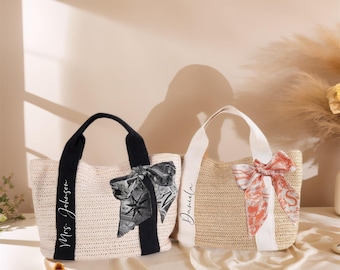 Custom Beach Straw Bags, Beach Bag Personalized, Bridesmaid Beach Bag, Straw Bag for Bachelorette Party, Girls Trip Bag, Name Tote Bag