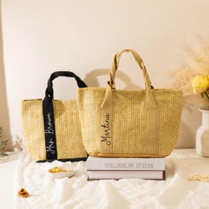 Custom Beach Bag With Name, Beach Bag Personalized, Bridesmaid Beach Bag, Straw Bag for Bachelorette Party,Girls Trip Bag,Name Tote Bag