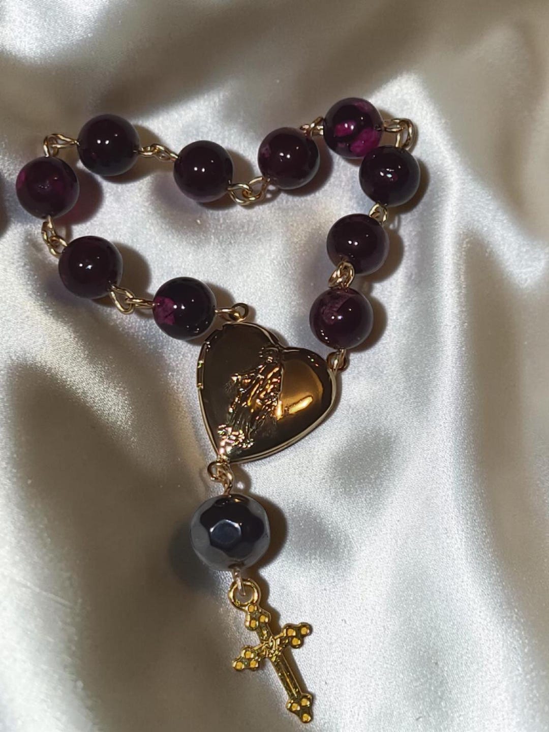Our Lady of Grace Chaplet | Dark Red Jasper, Hematite, Gold Heart ...