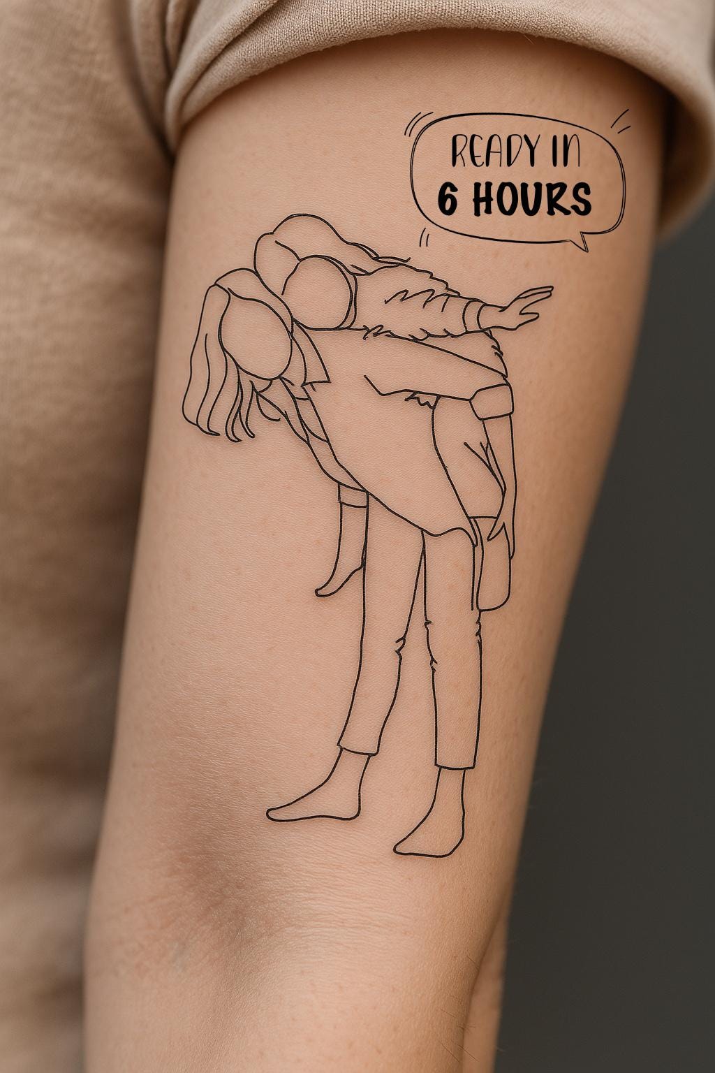 Custom Line Art Tattoo Drawing – Personalized Family Portrait, Minimalist Illustration, Memorial, Pet & Mother's Day Gift