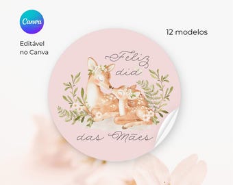 Etiqueta del Día de la Madre, etiqueta cuadrada editable en Canva, etiqueta FELIZ DÍA DE LA MADRE, arte digital para imprimir delicadas etiquetas florales para madre y bebé