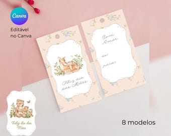 Etiqueta del Día de la Madre para editar en Canva, etiqueta de archivo digital animales madre, etiqueta para imprimir delicada floral Día de la Madre 5x9cm editable
