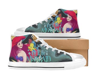 The Little Mermaid High Top Shoes Custom Canvas Sneakers Unisex for Kids or Adults