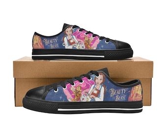 Zapatillas de lona personalizadas de La Bella y la Bestia, unisex, para niños y adultos.