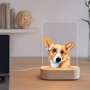 Vector Style Pet Memorial Acrylic Lamp – Engraved LED Portrait Light – Personalized Dog or Cat Keepsake Gift (5.7 inch x 8.46 inch)