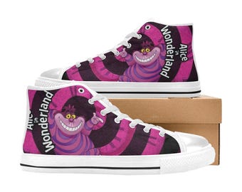 Cheshire Cat Alice In Wonderland High Top Shoes Custom Canvas Sneakers for Kids & Adults