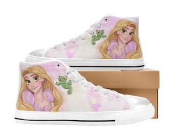 Tangled Princess Rapunzel High Top Shoes Custom Canvas Sneakers for Kids and Adults