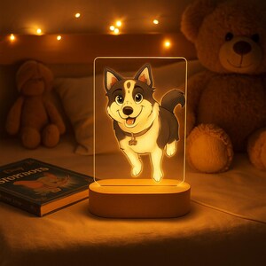 Cartoon Style Pet Memorial Acrylic Lamp – Engraved LED Portrait Light – Personalized Dog or Cat Keepsake Gift (5.7 inch x 8.46 inch)