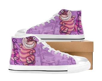 Cheshire Cat Alice In Wonderland High Top Shoes Custom Canvas Sneakers for Kids & Adults