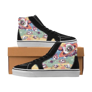 Custom High-Top Sneakers – Cosmic Skull & Eyeball Shoes, Psychedelic Galaxy Gothic Streetwear Unique Space-Inspired Footwear for Men Women