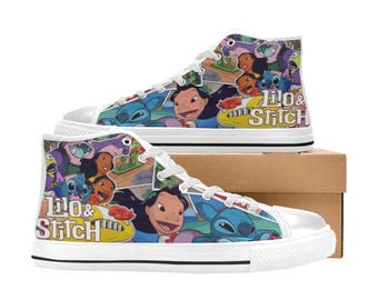 Zapatillas altas de lona personalizadas de Lilo & Stitch, unisex, para niños y adultos